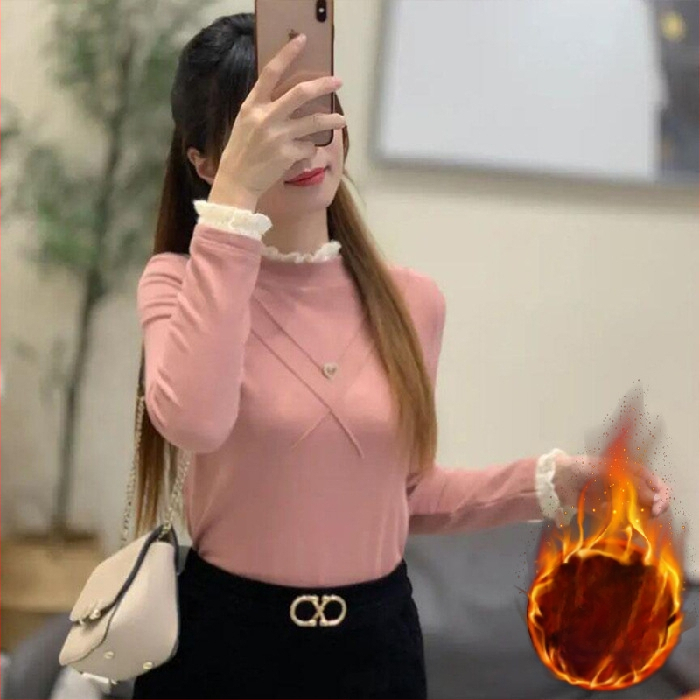 Nėriniuotų dvipusių aksominių marškinių su puse aukšto apykaklės apačia karta, sustorinta nauja žieminė plona plius dydžio striukė, urmu