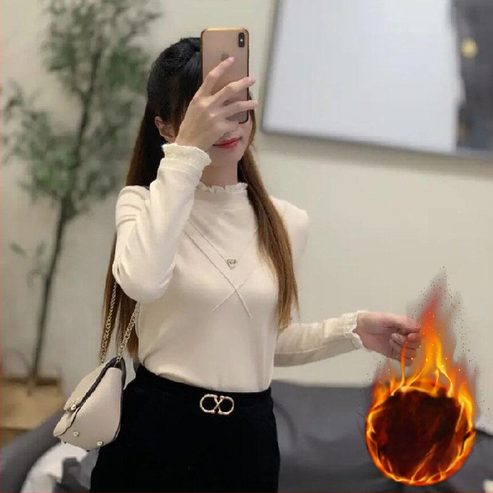 Nėriniuotų dvipusių aksominių marškinių su puse aukšto apykaklės apačia karta, sustorinta nauja žieminė plona plius dydžio striukė, urmu