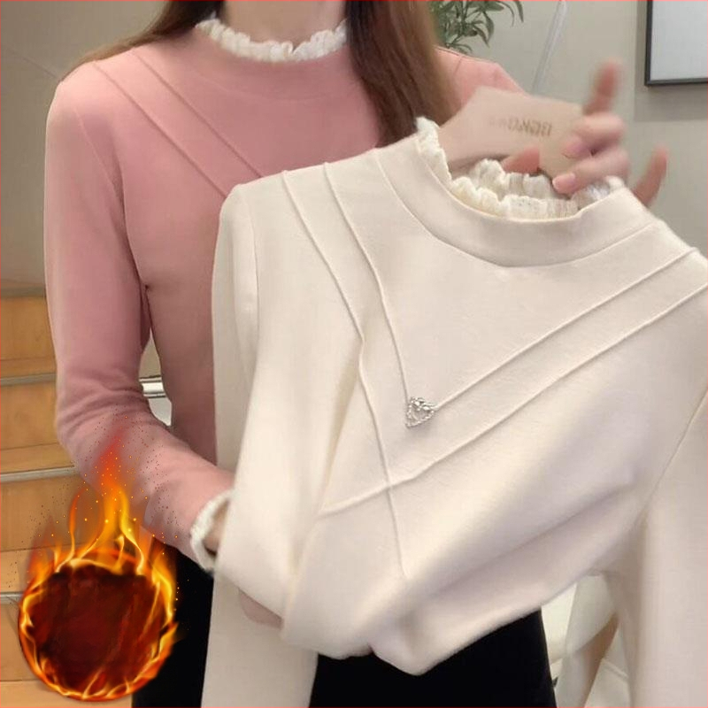 Nėriniuotų dvipusių aksominių marškinių su puse aukšto apykaklės apačia karta, sustorinta nauja žieminė plona plius dydžio striukė, urmu