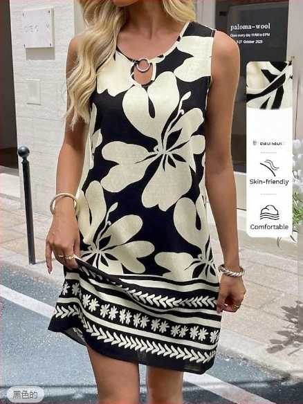 2025 Új, határokon átnyúló Pinduoduo Népszerű európai és amerikai Amazon Laza Divatú Alkalmi Kerek Nyakú Mellényruha