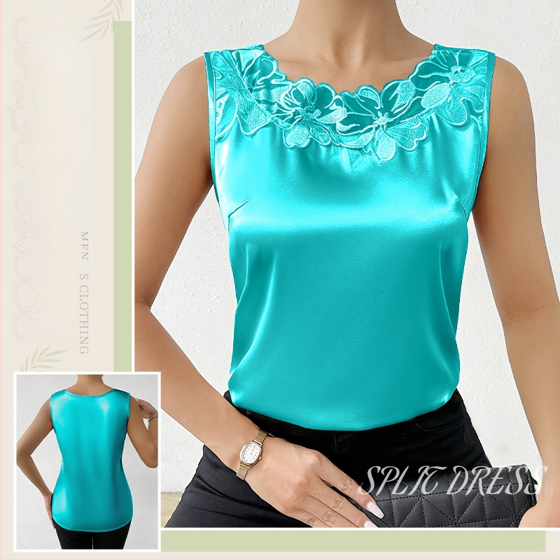 Nėriniuotos liemenėlės formos moteriški pavasario ir vasaros drabužiai 25 nauji dirbtinio šilko atlaso marškiniai be rankovių apačioje, viršutiniai drabužiai