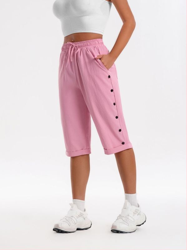 CrossBorder női rövidnadrág, divatos, lezser strandnadrág, háromnegyedes rövidnadrág rugalmas derékkal, húzózsinórral és gombdíszítéssel