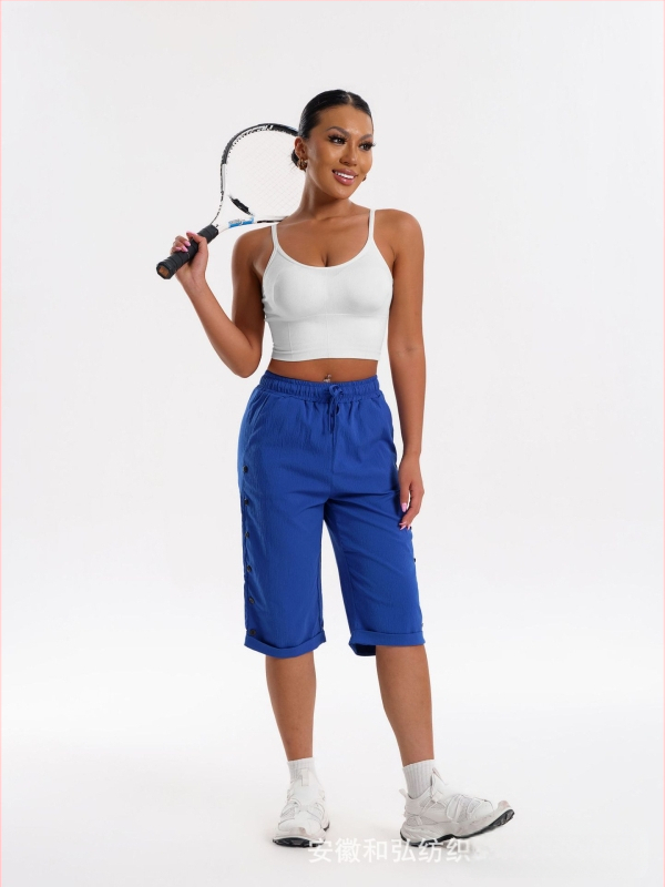 CrossBorder női rövidnadrág, divatos, lezser strandnadrág, háromnegyedes rövidnadrág rugalmas derékkal, húzózsinórral és gombdíszítéssel