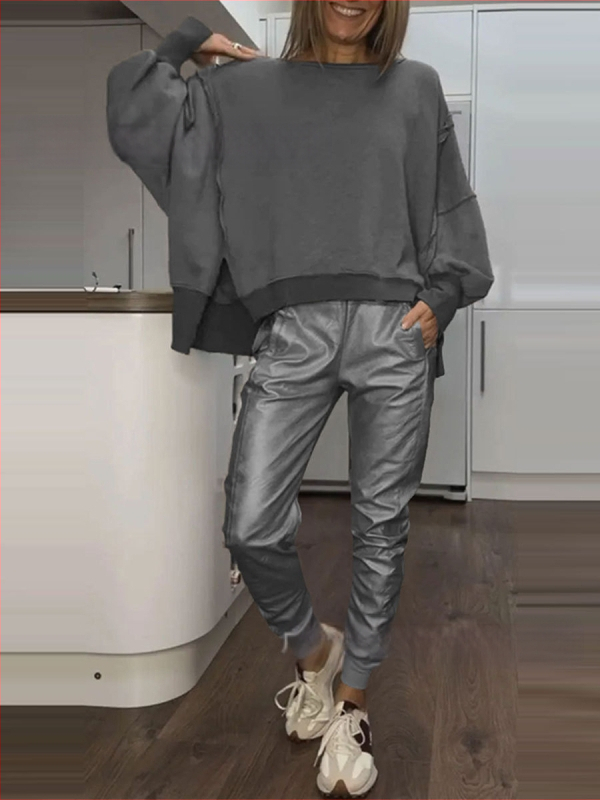 2025 m. „Amazon Independent Station“ Europos ir Amerikos tarpvalstybiniai moteriški drabužiai su šoniniu skeltuku, laisvalaikio palaidinė su mažais kampais kelnėmis moterims