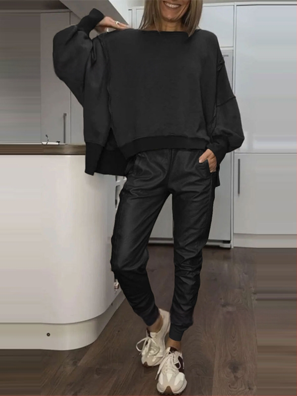 2025 m. „Amazon Independent Station“ Europos ir Amerikos tarpvalstybiniai moteriški drabužiai su šoniniu skeltuku, laisvalaikio palaidinė su mažais kampais kelnėmis moterims