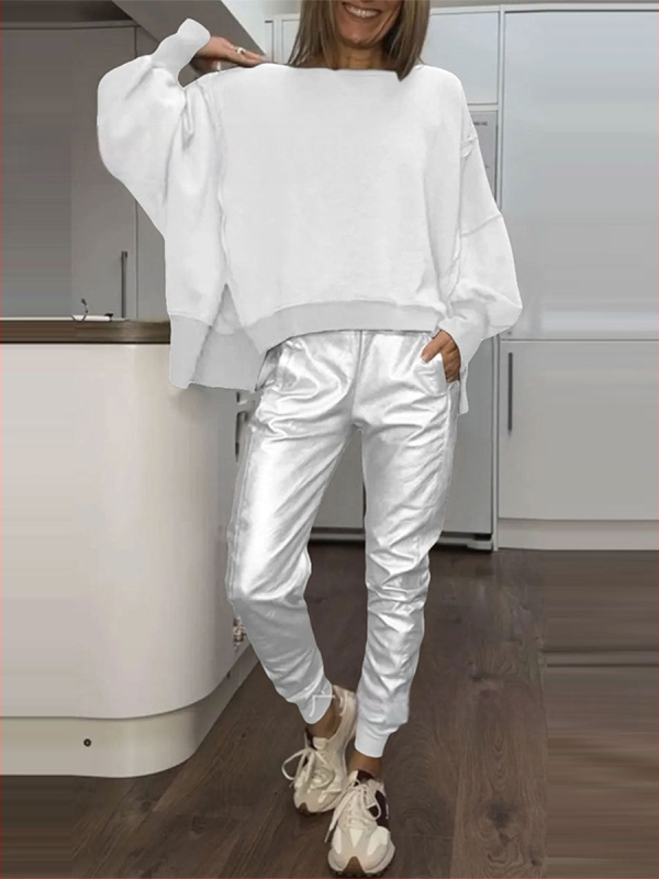 2025 m. „Amazon Independent Station“ Europos ir Amerikos tarpvalstybiniai moteriški drabužiai su šoniniu skeltuku, laisvalaikio palaidinė su mažais kampais kelnėmis moterims