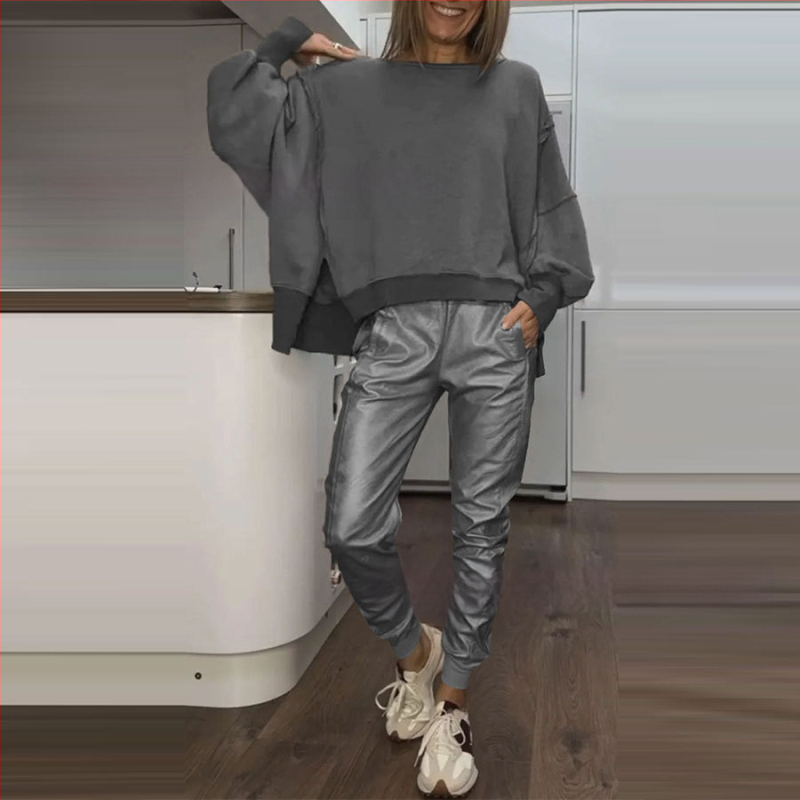 2025 m. „Amazon Independent Station“ Europos ir Amerikos tarpvalstybiniai moteriški drabužiai su šoniniu skeltuku, laisvalaikio palaidinė su mažais kampais kelnėmis moterims