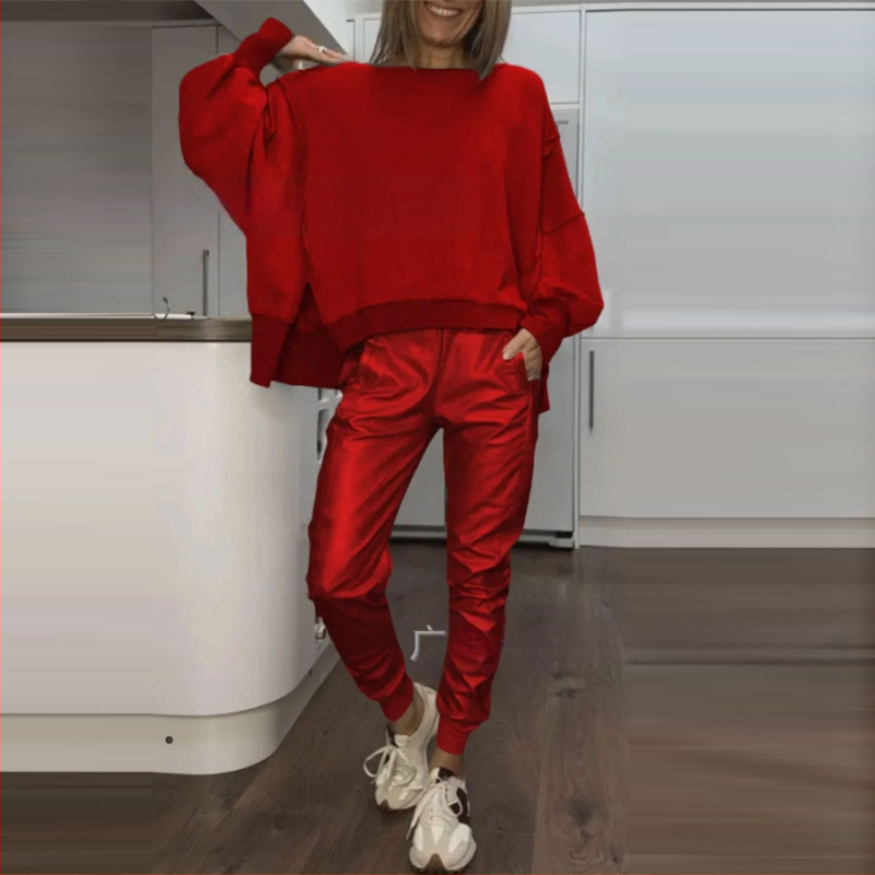 2025 m. „Amazon Independent Station“ Europos ir Amerikos tarpvalstybiniai moteriški drabužiai su šoniniu skeltuku, laisvalaikio palaidinė su mažais kampais kelnėmis moterims