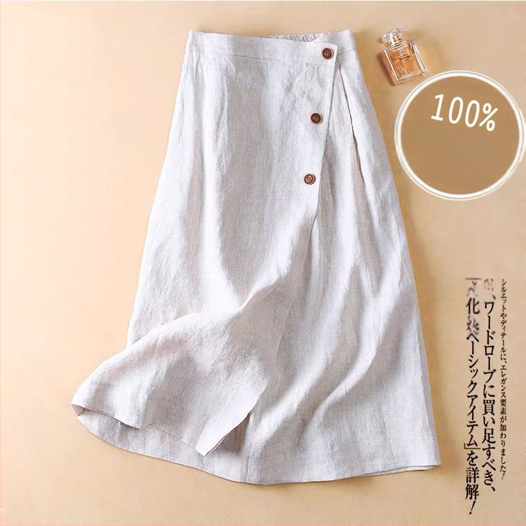 A leárazás nem fakul ~ lezser Zen Barna A-vonalú szoknya Női tavaszi és őszi új lenvászon középhosszú szoknya