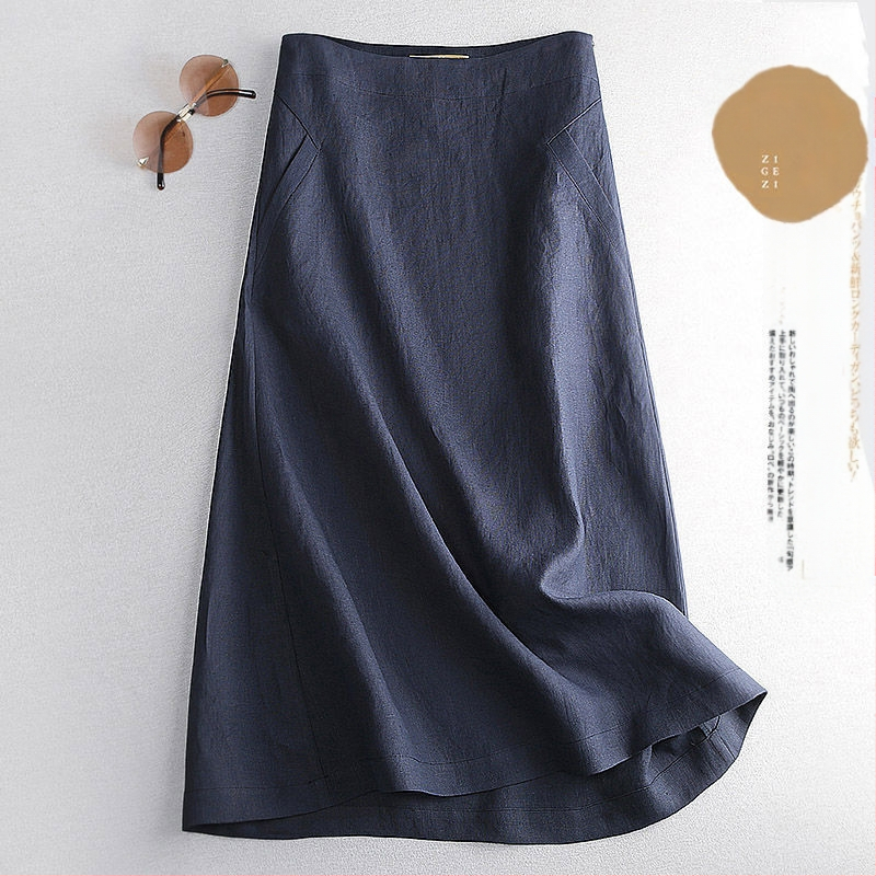A leárazás nem fakul ~ lezser Zen Barna A-vonalú szoknya Női tavaszi és őszi új lenvászon középhosszú szoknya