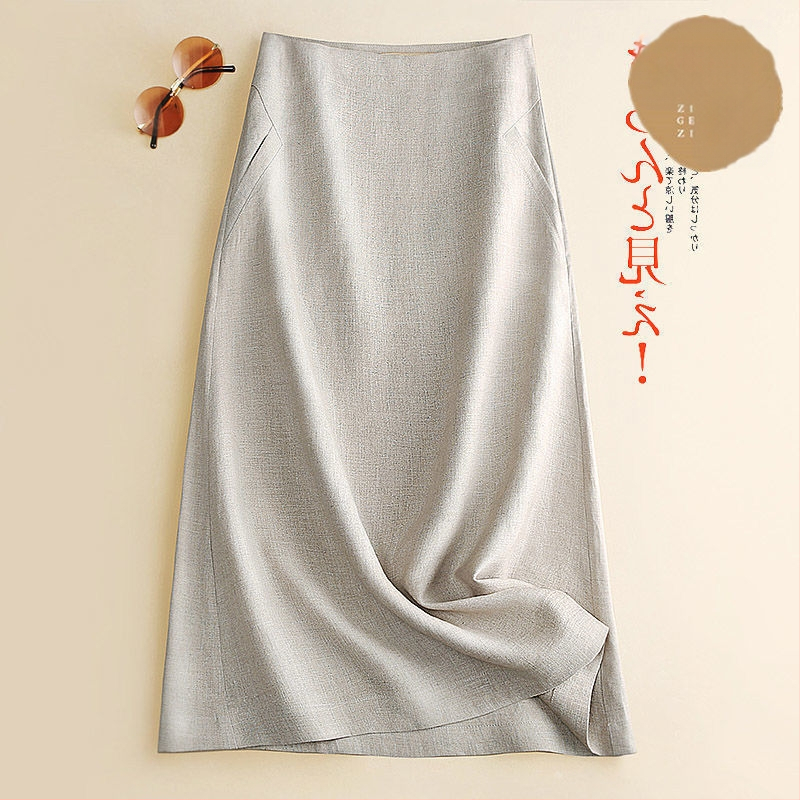 A leárazás nem fakul ~ lezser Zen Barna A-vonalú szoknya Női tavaszi és őszi új lenvászon középhosszú szoknya