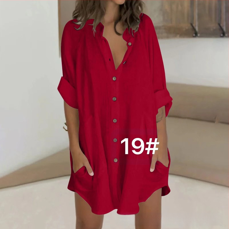 2024-es női őszi hajtókás, egysoros, dupla zsebes, rövidített ujjú, hosszú ujjú, V-nyakú, elegáns ing