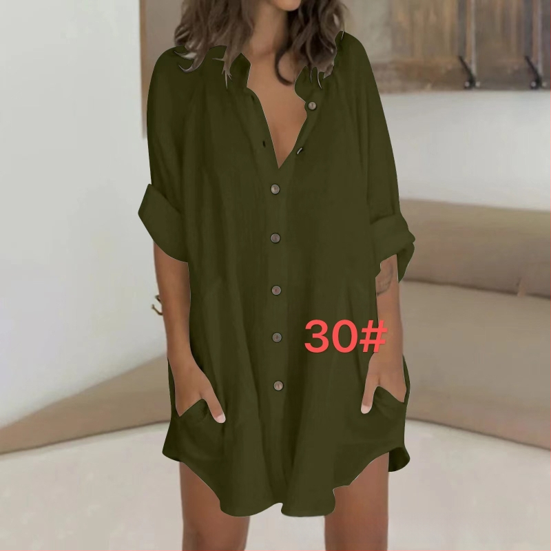 2024-es női őszi hajtókás, egysoros, dupla zsebes, rövidített ujjú, hosszú ujjú, V-nyakú, elegáns ing