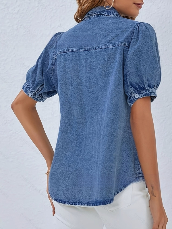 Határokon átnyúló export sokoldalú hajtókás vékony puffos ujjú farmer felső ebay amazon új hétköznapi ing trend