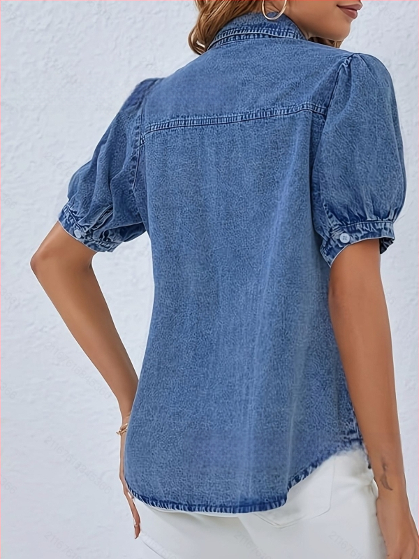 Határokon átnyúló export sokoldalú hajtókás vékony puffos ujjú farmer felső ebay amazon új hétköznapi ing trend