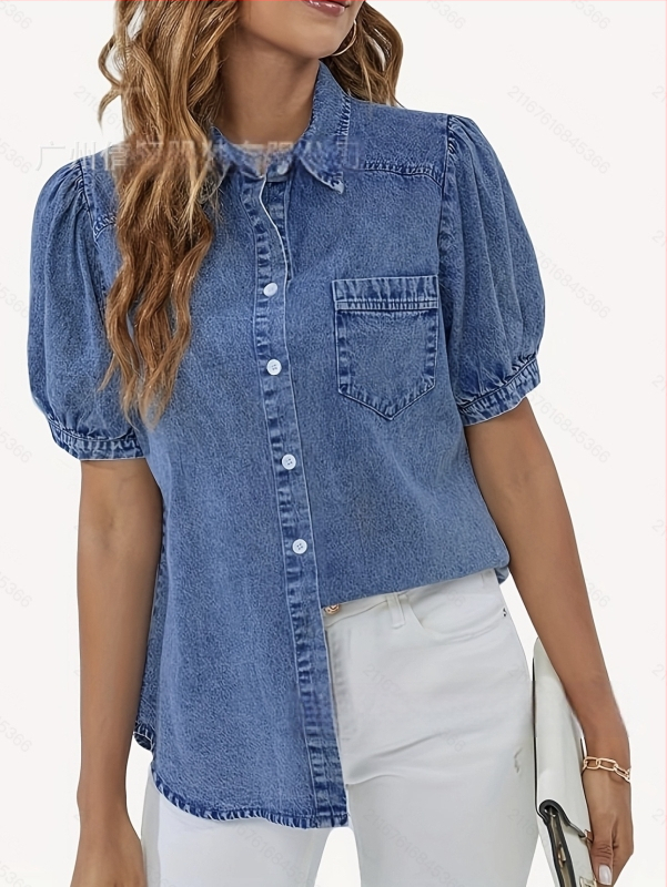 Határokon átnyúló export sokoldalú hajtókás vékony puffos ujjú farmer felső ebay amazon új hétköznapi ing trend