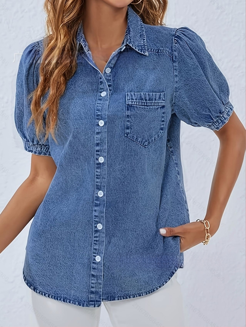 Határokon átnyúló export sokoldalú hajtókás vékony puffos ujjú farmer felső ebay amazon új hétköznapi ing trend