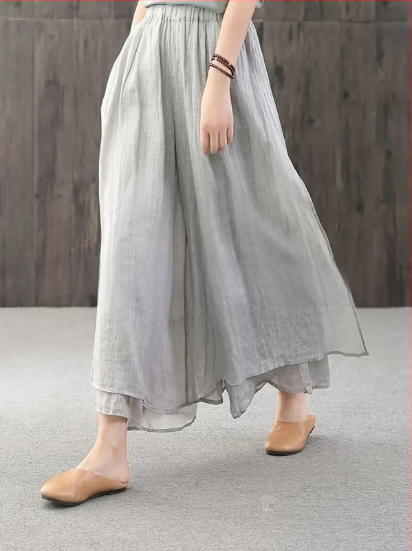 Ljeto 2025. Nove retro jednobojne svestrane udobne hlače s vilinskom suknjom u devet točaka, ženske drapirane hlače širokih nogavica