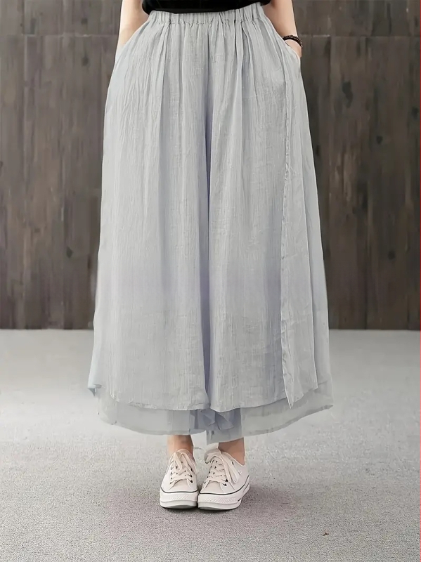 Ljeto 2025. Nove retro jednobojne svestrane udobne hlače s vilinskom suknjom u devet točaka, ženske drapirane hlače širokih nogavica