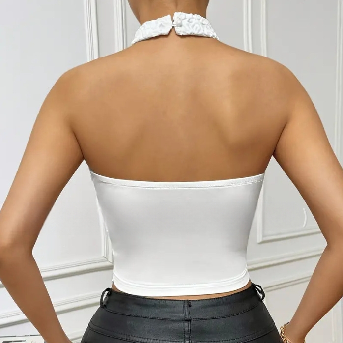 2025-ös európai és amerikai határokon átnyúló Amazon-os, szexi csipkés, üreges nyakú, ujjatlan, csipkés felső.