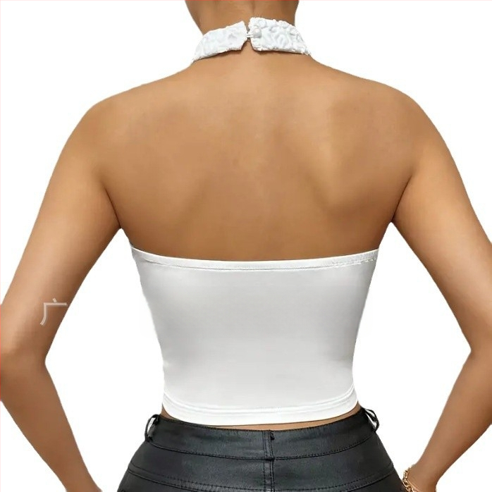 2025-ös európai és amerikai határokon átnyúló Amazon-os, szexi csipkés, üreges nyakú, ujjatlan, csipkés felső.