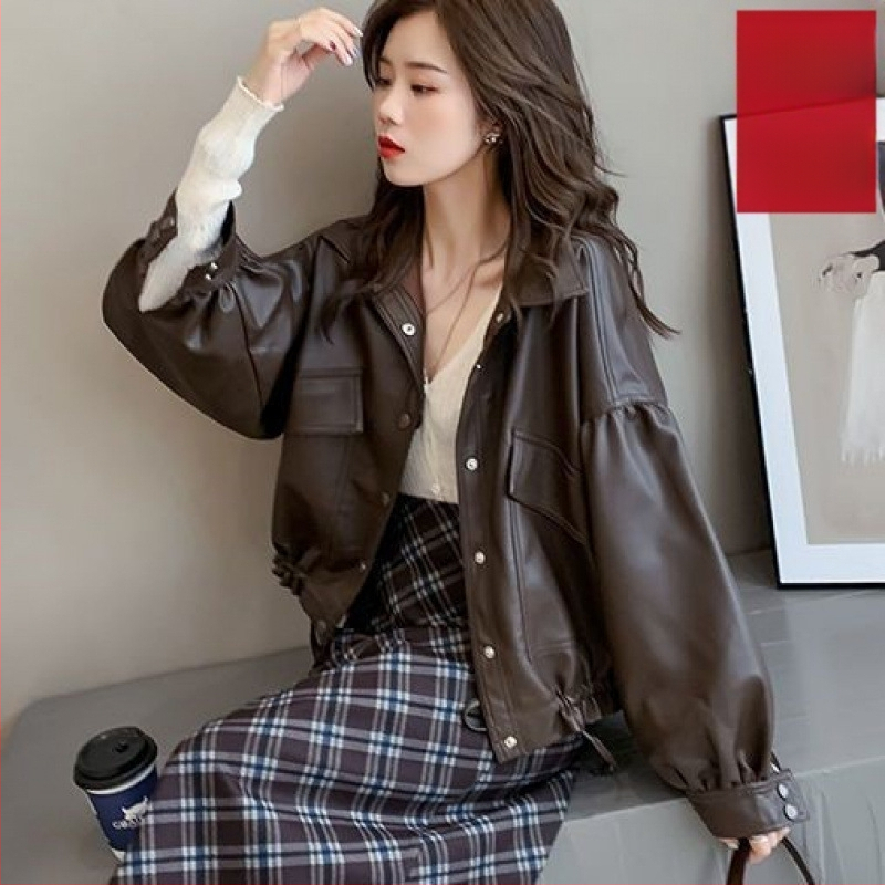 Női bőrkabát tavaszi és őszi megjelenéshez, új, koreai stílusú, bő, rövid, stílusos, lehajtott gallérral, sokoldalú, divatos felsőrész