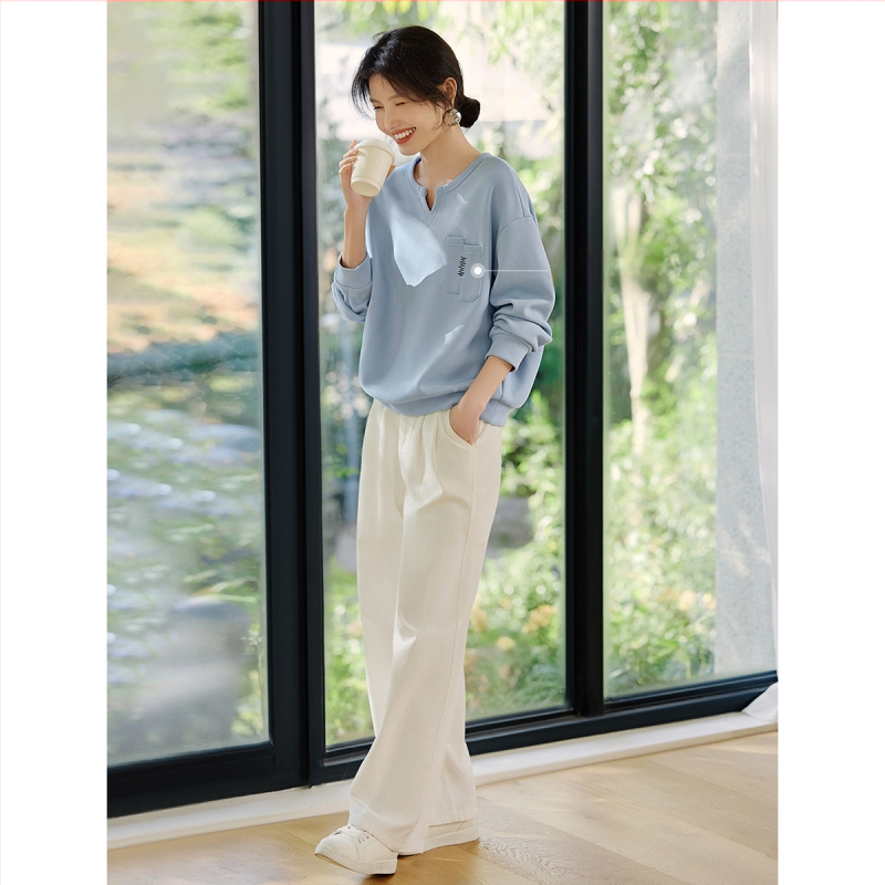 Zsebes Kontraszt Színű Vonaldizájn 2025 Tavaszi Kontraszt Színű Hímzett Vonal Kis V-nyakú Női Pulóver