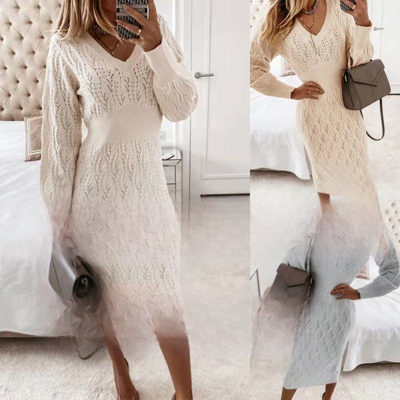 Határokon átnyúló stílusú, meleg, hosszú ujjú kötöttáru 2021 új őszi Amazon női szexi felsőruházat, testhezálló pulóverruha