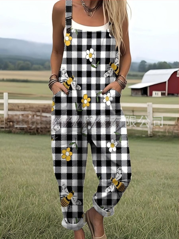 2025 Határokon átnyúló új női ruházat Amazon európai és amerikai nyári 3D nyomtatott gombos nadrágtartók alkalmi nadrágtartók