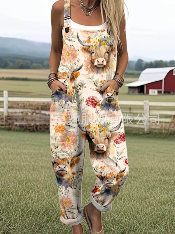 2025 Határokon átnyúló új női ruházat Amazon európai és amerikai nyári 3D nyomtatott gombos nadrágtartók alkalmi nadrágtartók