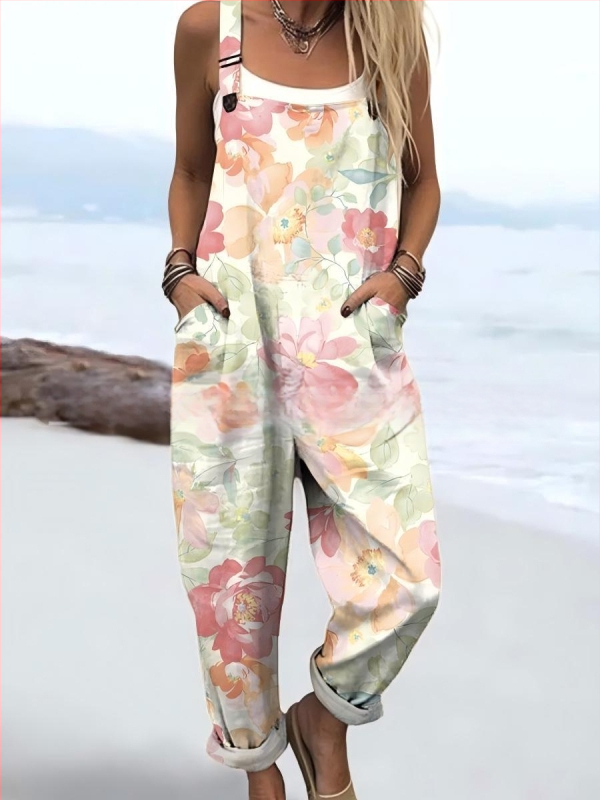 2025 Határokon átnyúló új női ruházat Amazon európai és amerikai nyári 3D nyomtatott gombos nadrágtartók alkalmi nadrágtartók