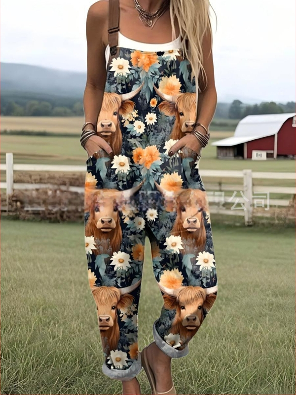 2025 Határokon átnyúló új női ruházat Amazon európai és amerikai nyári 3D nyomtatott gombos nadrágtartók alkalmi nadrágtartók