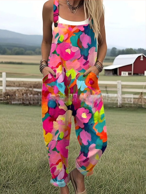 2025 Határokon átnyúló új női ruházat Amazon európai és amerikai nyári 3D nyomtatott gombos nadrágtartók alkalmi nadrágtartók