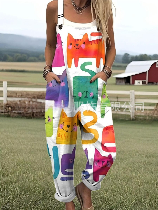 2025 Határokon átnyúló új női ruházat Amazon európai és amerikai nyári 3D nyomtatott gombos nadrágtartók alkalmi nadrágtartók