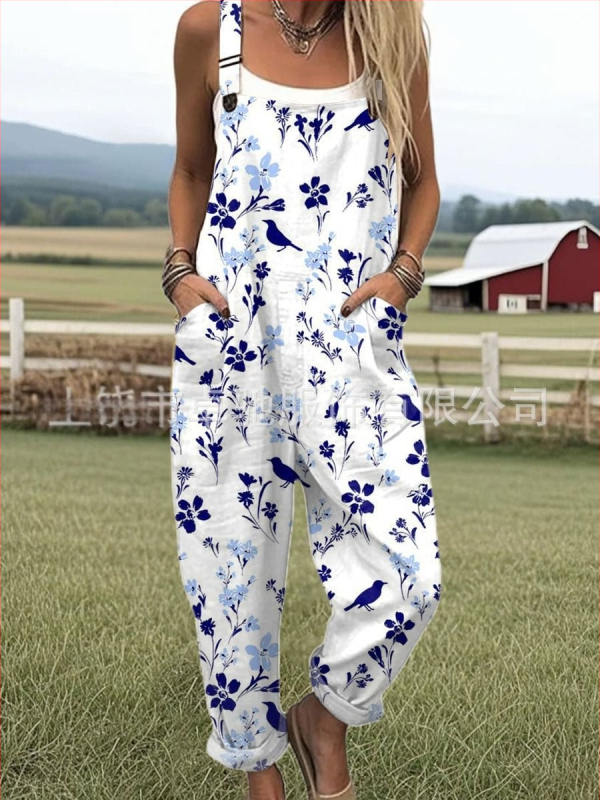 2025 Határokon átnyúló új női ruházat Amazon európai és amerikai nyári 3D nyomtatott gombos nadrágtartók alkalmi nadrágtartók