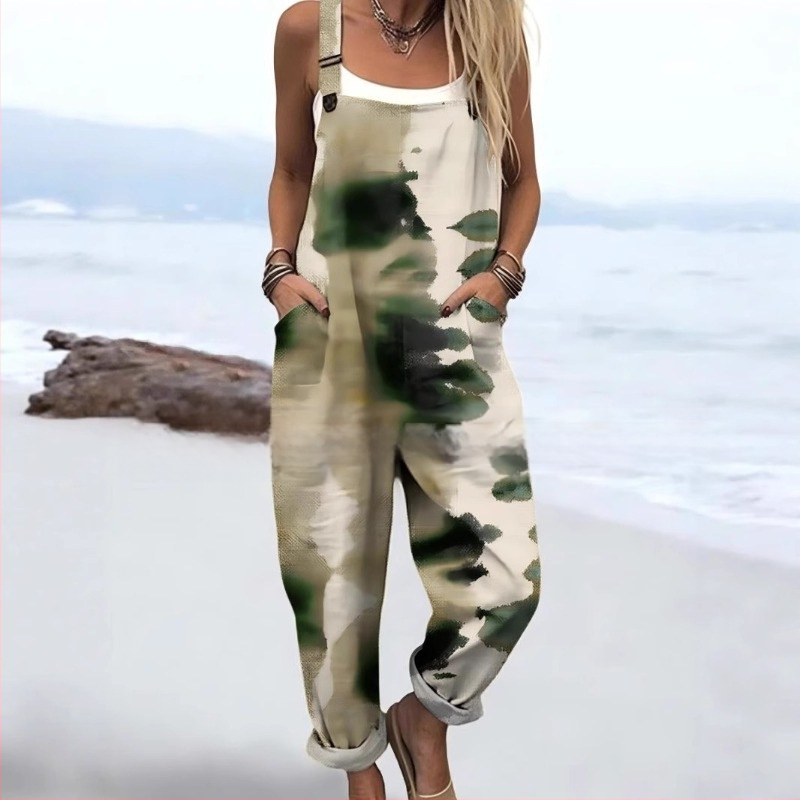 2025 Határokon átnyúló új női ruházat Amazon európai és amerikai nyári 3D nyomtatott gombos nadrágtartók alkalmi nadrágtartók