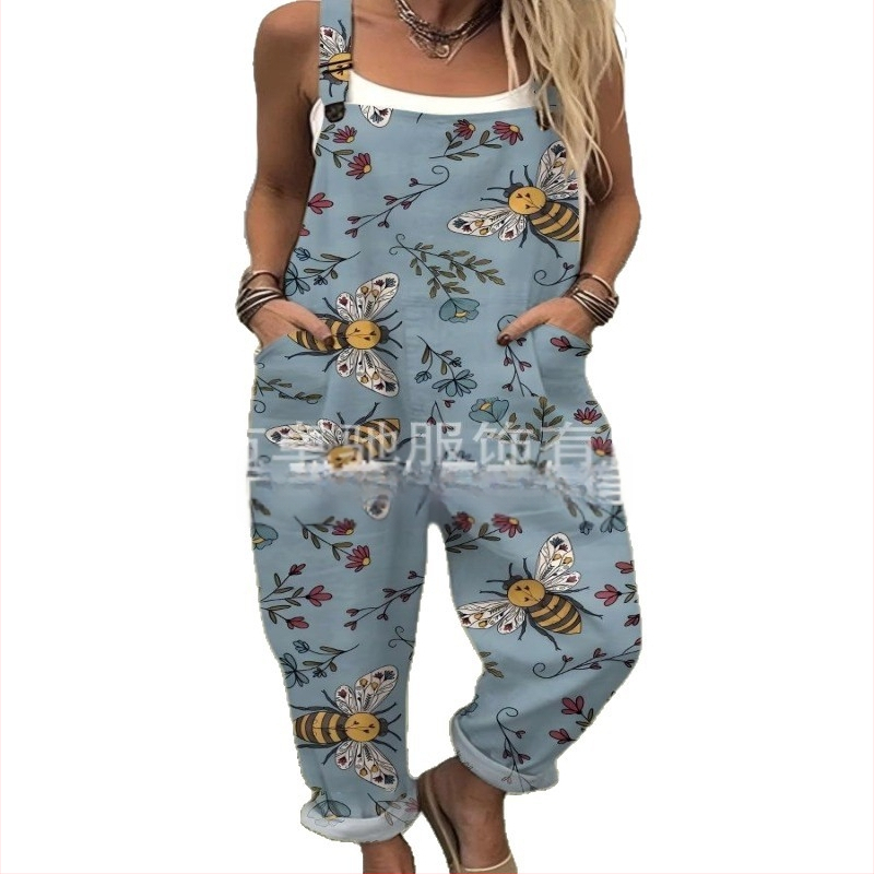 2025 Határokon átnyúló új női ruházat Amazon európai és amerikai nyári 3D nyomtatott gombos nadrágtartók alkalmi nadrágtartók