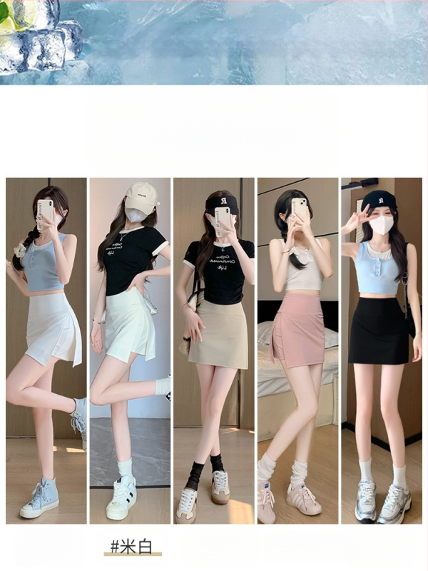 H108 Oldalsó hasított sportszoknya Női nyári új, futásgátló, könnyű, karcsú csípőszoknya, A-vonalú jógaszoknya