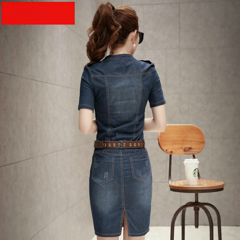 2024 m. pavasario ir vasaros nauja korėjietiško stiliaus vidutinio ilgio džinsinė suknelė, liekninamasis apklotas, trumpomis rankovėmis, džinsinis sijonas moterims.