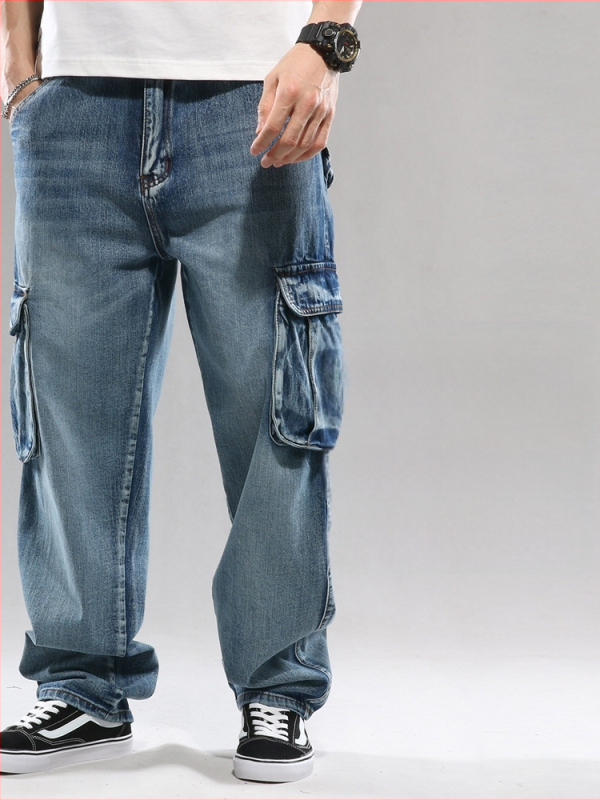 1808 Hip-Hop Többszárnyú Zsebes Nadrág Munkaruházat Európai és Amerikai Farmer Férfi Széles Szájú Laza Plus Méretű Kereszttükrös Export Amazon
