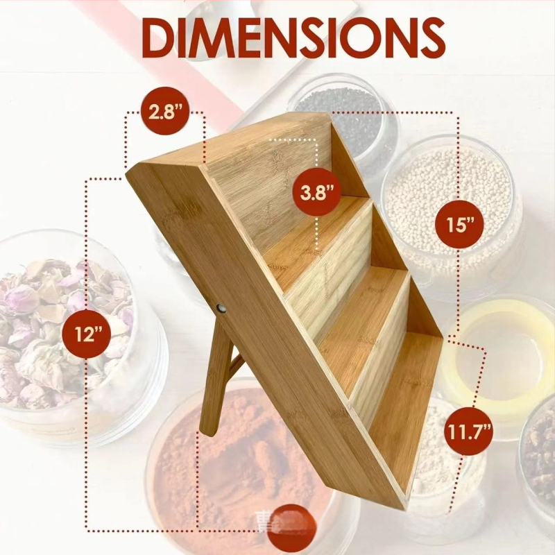 Bambusz lépcsős fűszertároló állvány, konyhapult, többrétegű fűszertároló állvány, tömörfa palack- és üvegkiállító állvány