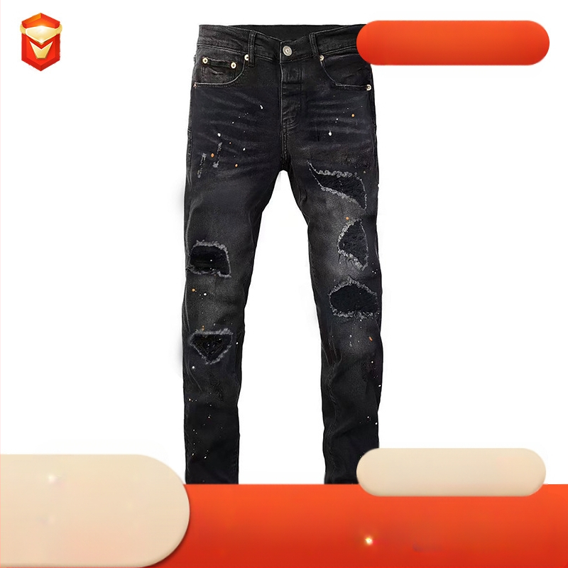 Tengerentúli, határokon átnyúló robbanások 2025-ös lyukfoltos egyenes farmernadrág, fekete, raktáron