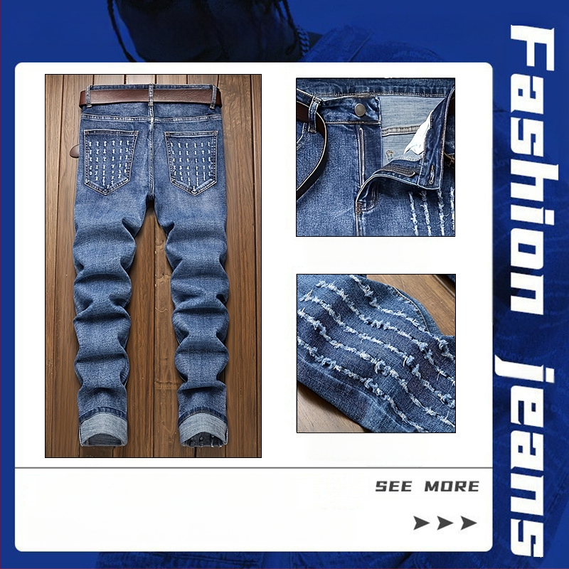 2025-ös, rugalmas, világos színű férfi farmernadrág határokon átnyúló ellátása, európai és amerikai export Amazon egyenes szárú, nosztalgikus fehér férfi nadrág