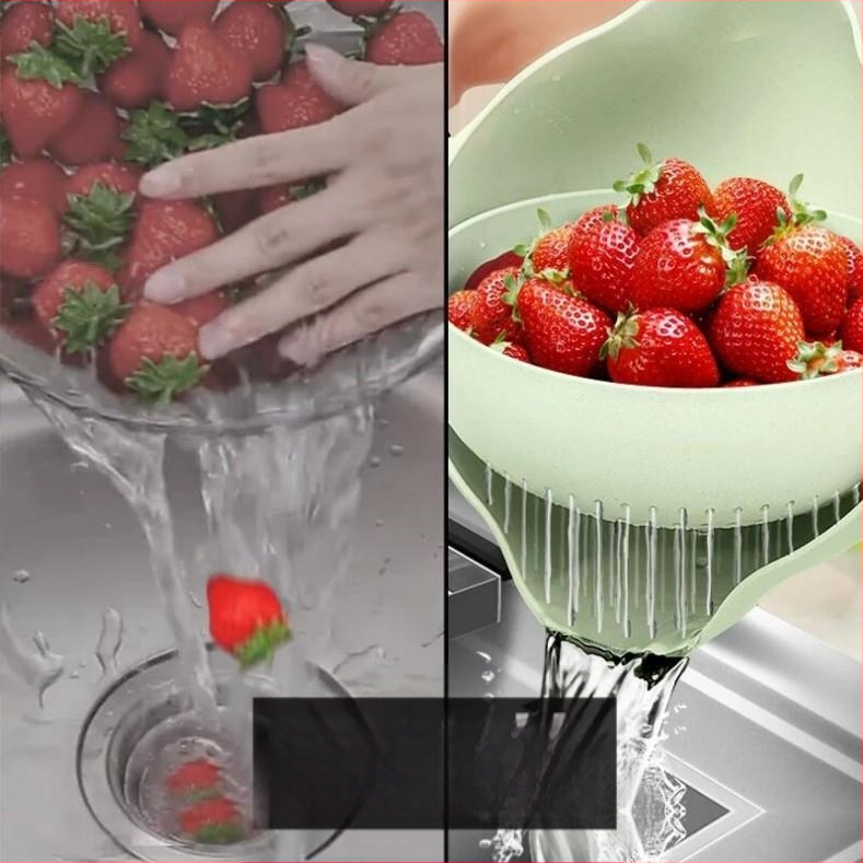 Virtuvės daržovių krepšelis, daržovių plovimas, daržovių plovimo dubuo, nusausinimo krepšelis, modernus vaisių plovimas, dvigubo sluoksnio namų apyvokos vaisių lėkštė, kūrybingas artefaktas, svetainė