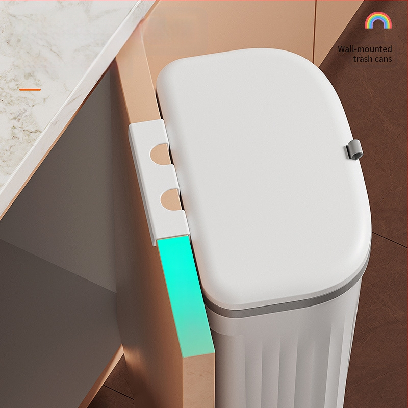 Atverama virtuves atkritumu tvertne, piekarama pie sienas, mājsaimniecības tualete ar vāku, vannas istaba, dzīvojamā istaba, atkritumi, virtuves atkritumu uzglabāšanas spainis