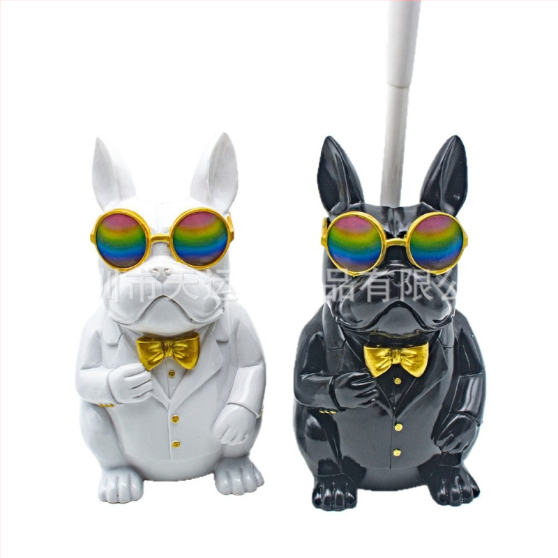 Naujas tarpvalstybinis prancūzų buldogo tualetinio šepetėlio laikiklis, vonios kambario kūrybiniai papuošalai, parduodami skandinaviško stiliaus dervos gyvūnų namų dekoravimui.