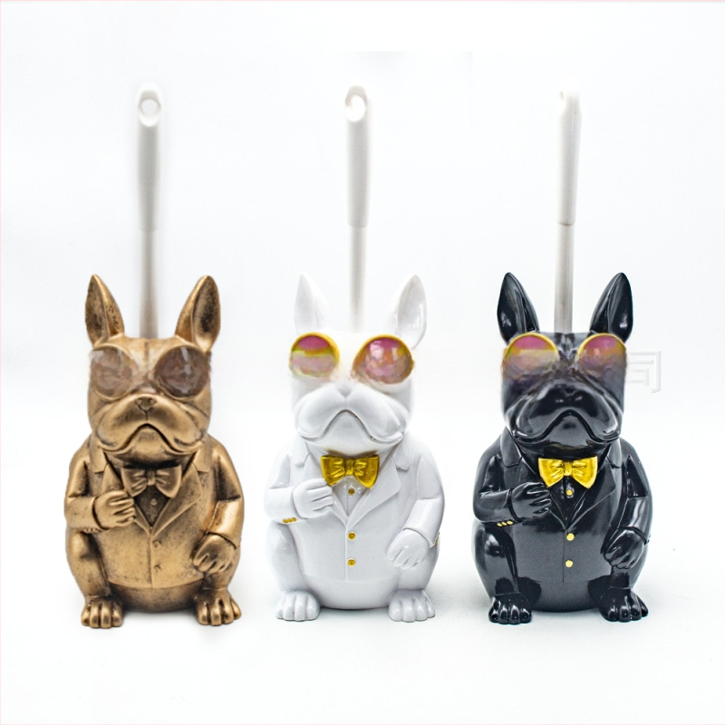 Naujas tarpvalstybinis prancūzų buldogo tualetinio šepetėlio laikiklis, vonios kambario kūrybiniai papuošalai, parduodami skandinaviško stiliaus dervos gyvūnų namų dekoravimui.