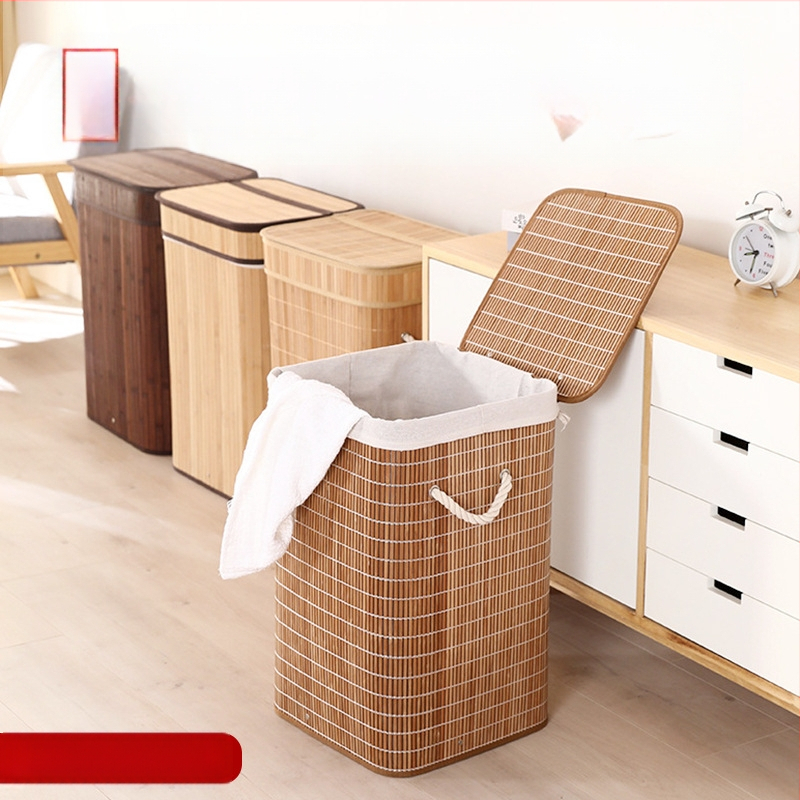 Buitinis sulankstomas nešvarių drabužių krepšelis iš bambuko, su dangčiu, atsparus dulkėms, austi nešvarių drabužių užkandžiai, žaislų laikymo kibiras, didmeninė prekyba