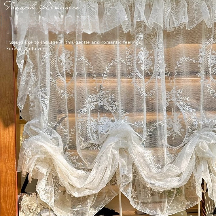 Balta prancūziška romantiška raukta romėniška raišteliu užtraukiama užuolaida virtuvės pertvara pusu užuolaida marlės užuolaida vandens bangos užuolaida sprogimo užuolaida