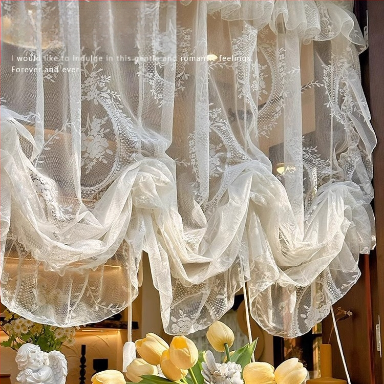 Balta prancūziška romantiška raukta romėniška raišteliu užtraukiama užuolaida virtuvės pertvara pusu užuolaida marlės užuolaida vandens bangos užuolaida sprogimo užuolaida